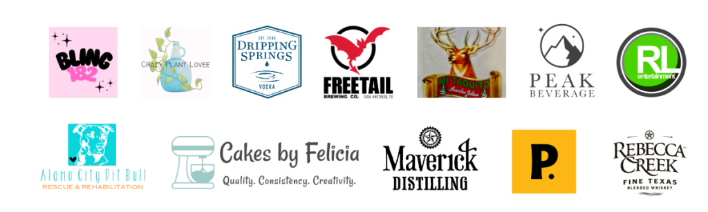 bling 182, crazy plant lovee, dripping springs, freetail, mi taquito, peak beverage, RL entertainment, alamo city pit bull, cakes by felicia, maverick distilling, postino, rebecca creek