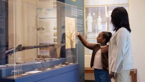 mother and daughter at exhibit